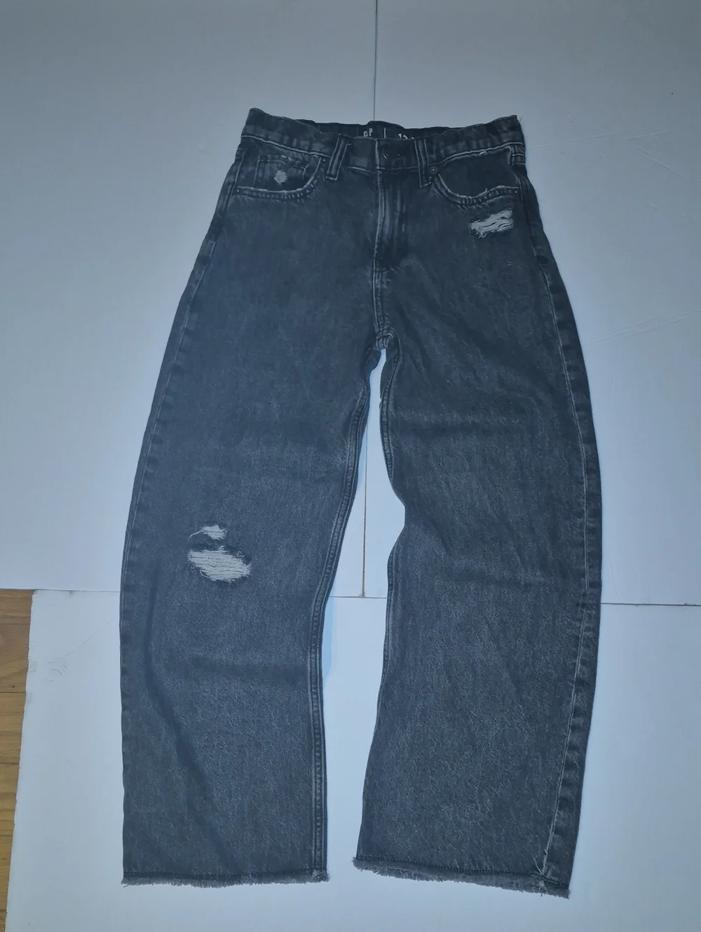 Girls Distressed Black Wide-Leg Jeans